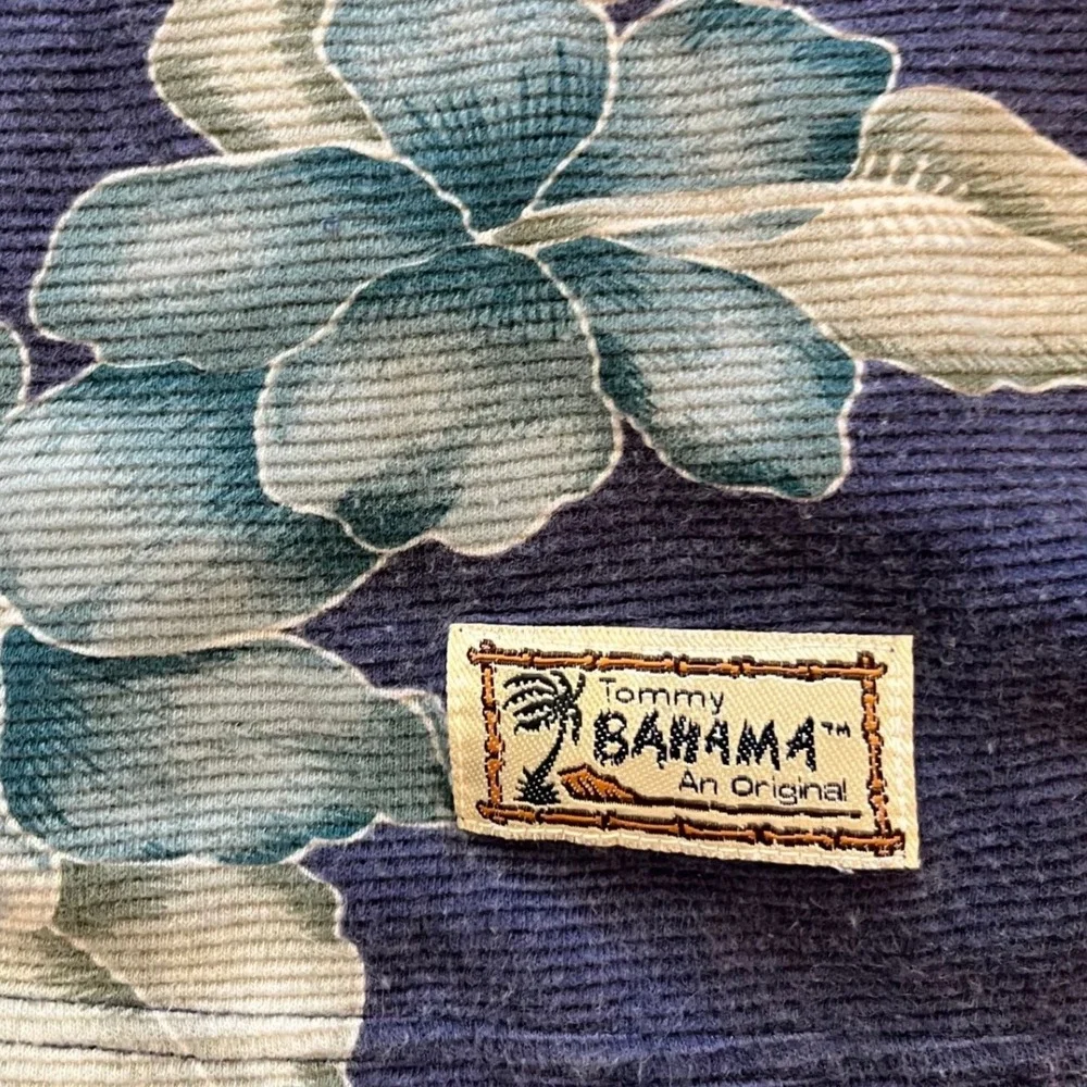 Tommy Bahama Mens XL Blue Ribbed Cotton Floral Tropical Polo Shirt Short‎ Sleeve